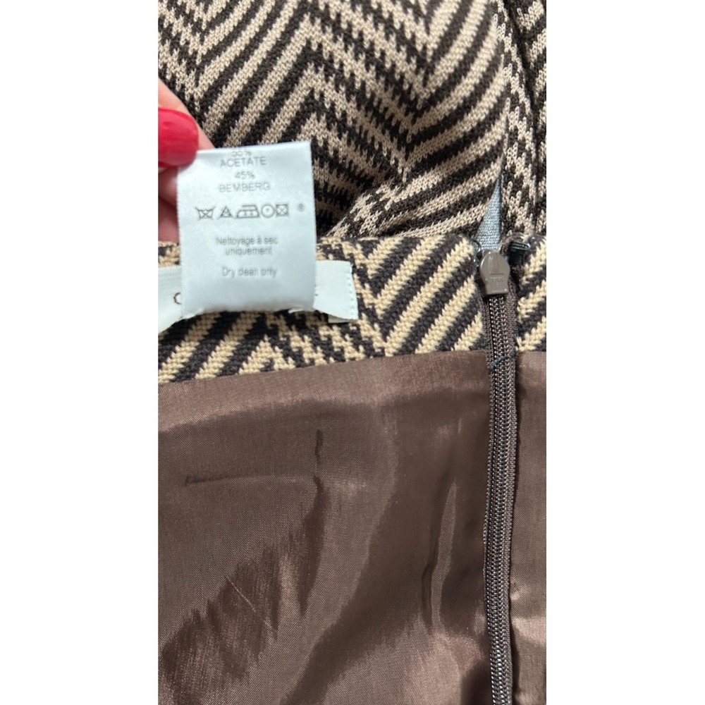 CELINE Paris Wool Skirt & Scarf Size 42 10 Herringbone Brown Made in France VGUC - Picture 6 of 15